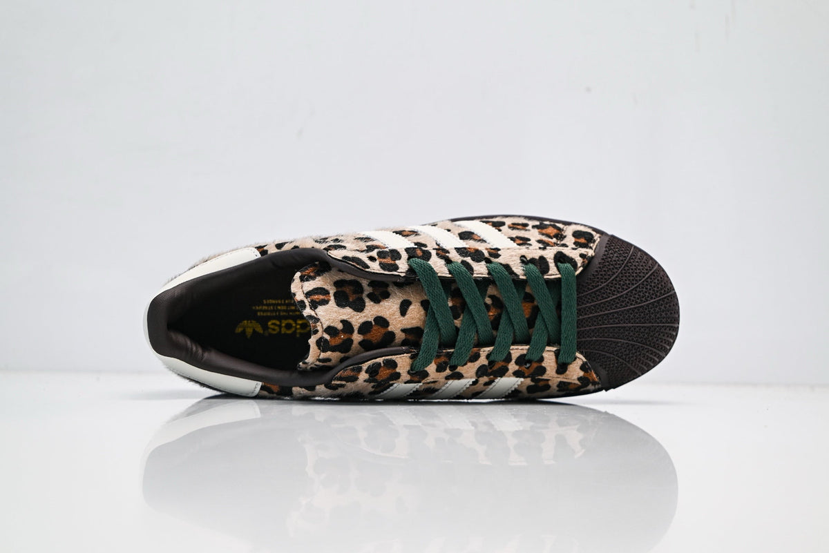 adidas Originals Superstar ¨C Leopard Print Faux Fur with White 3-Stripes & Dark Brown Shell Toe