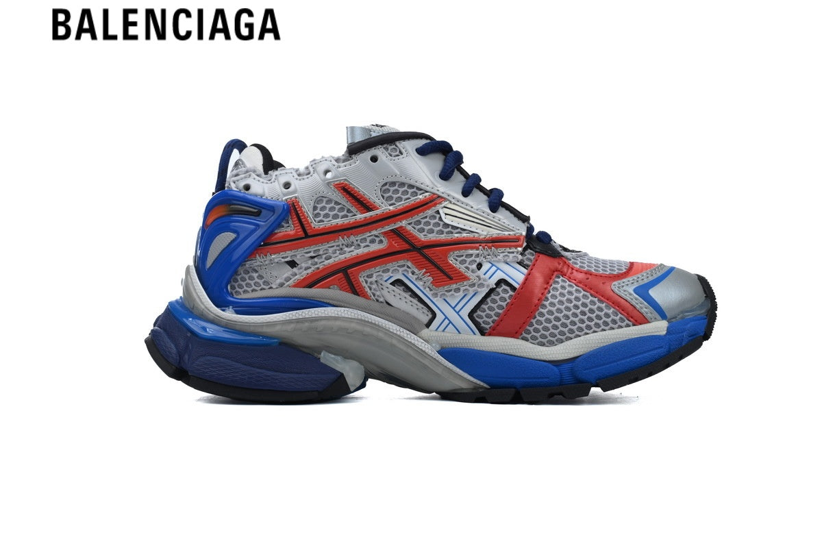 Balenciaga Runner men's shoes  women sneakers ¡ª Silver Mesh, Red & Blue Synthetic Overlays