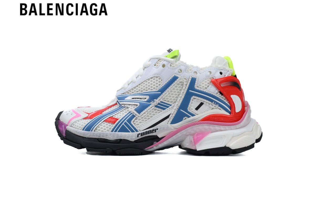 Balenciaga Runner men's shoes  women sneakers ¡ª White Mesh & Bright Pink Synthetic Overlays