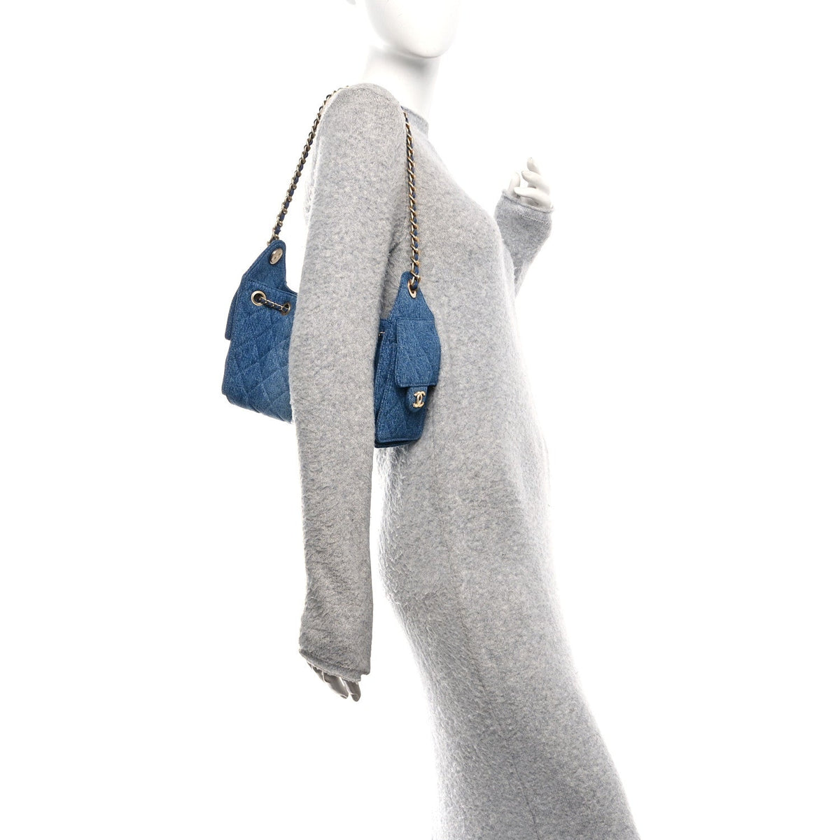 Washed Denim Quilted Mini Chanel 25 Handbag Blue