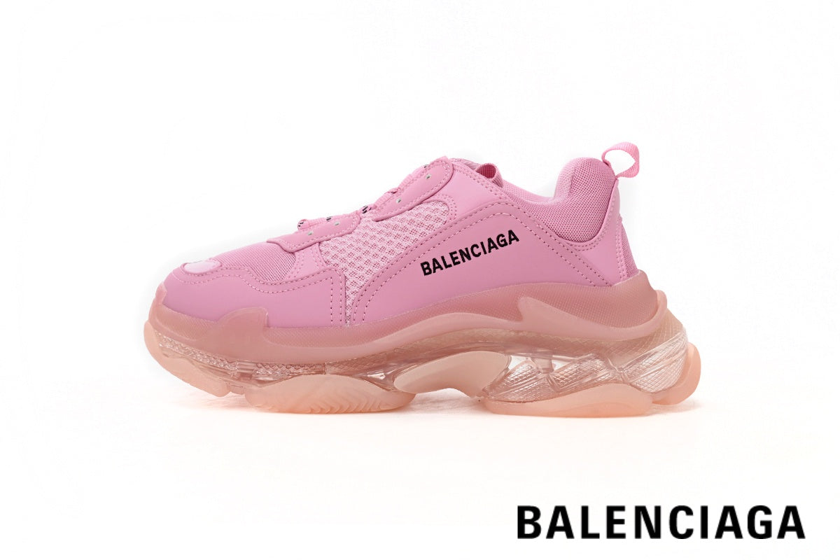 Balenciaga Triple S men's shoes  women sneakers ¨C Pink & Clear Sole