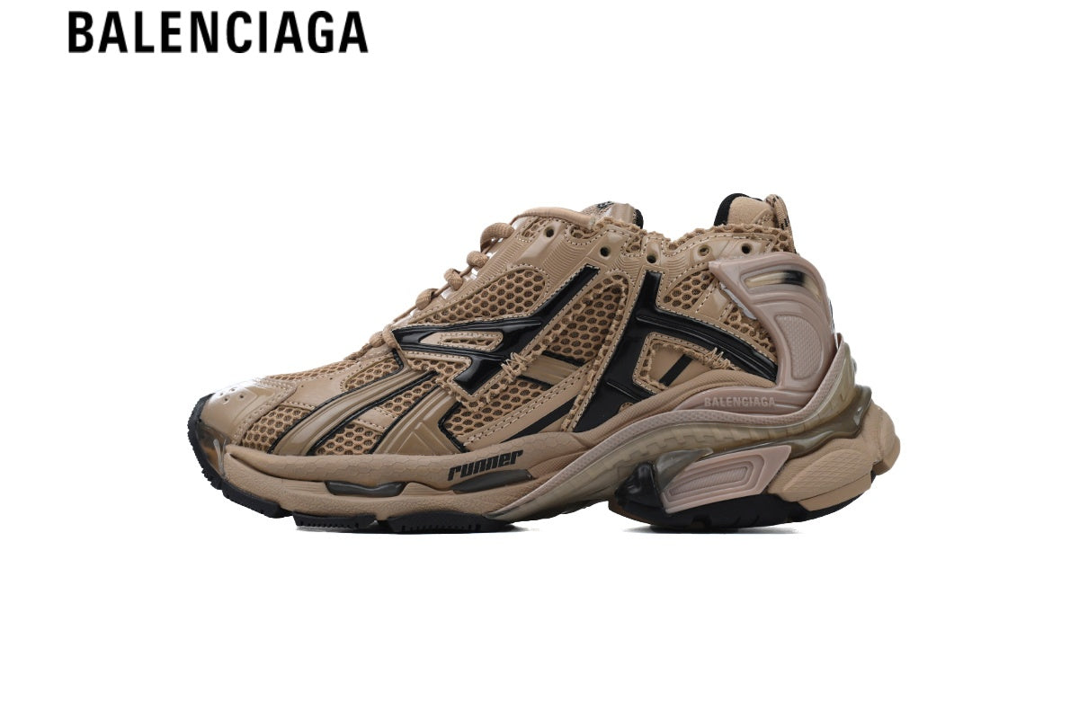 Balenciaga Runner men's shoes  women sneakers ¡ª Beige Mesh & Black Synthetic Overlays