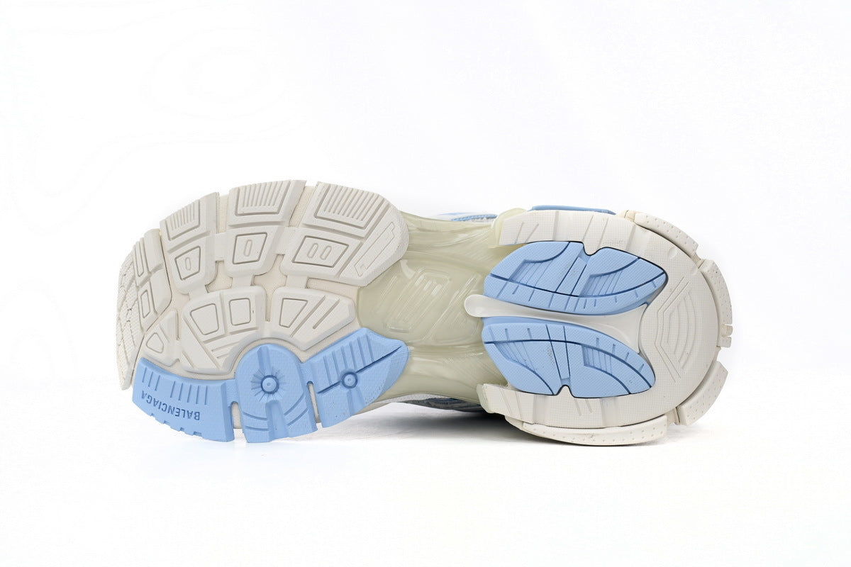 Balenciaga men's shoes Track Runner Sneaker ¨C Distressed Low-Top White and Blue
