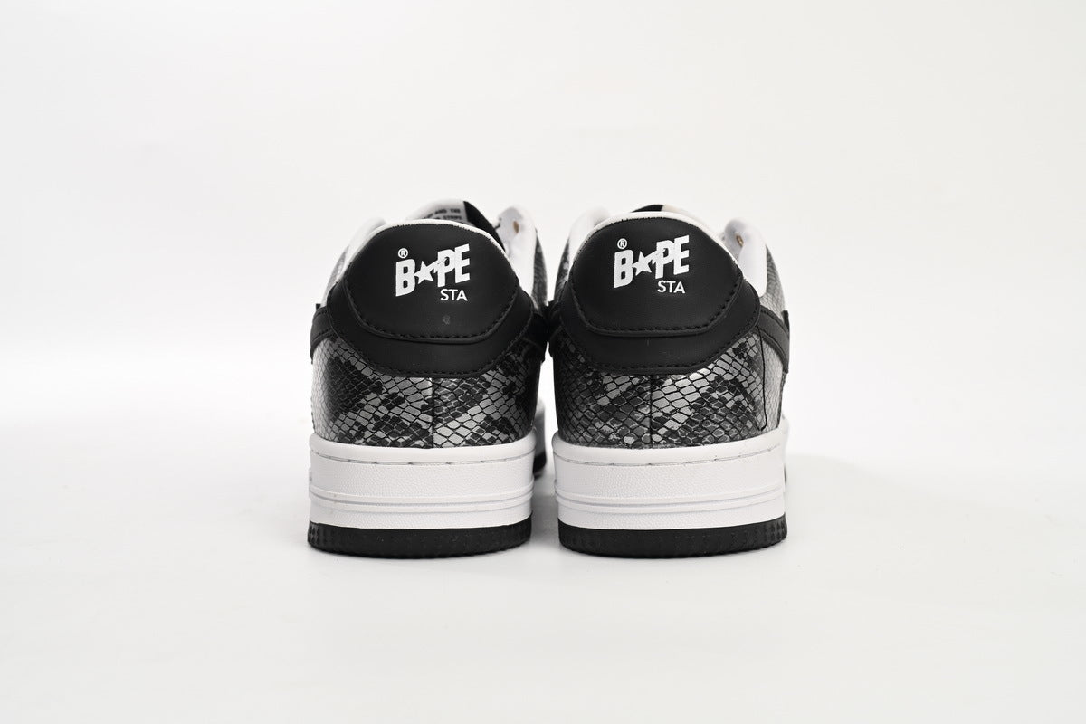 A BATHING APE BAPE STA Black & White Snakeskin-Pattern Sneakers | Women's & Men's Skate-Inspired Shoes