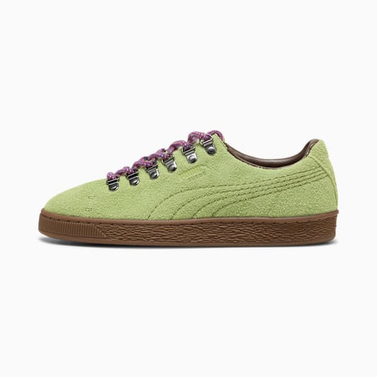 Puma Suede ¡ª Green / Metal Eyelets / Purple Laces puma shoes for men  womens shoes  roma shoes