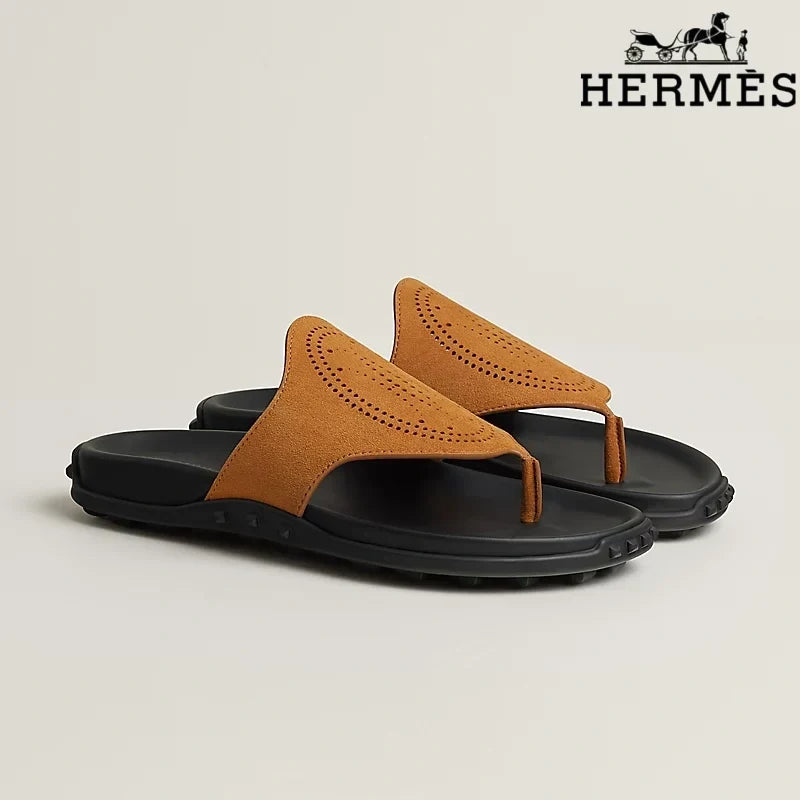 Herm¨¨s  female slides Tan Suede Thong Slide Sandals