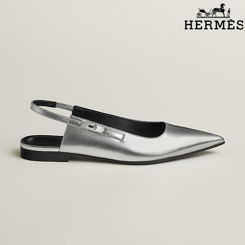 Herm¨¨s Silver Metallic Leather Slingback Flats