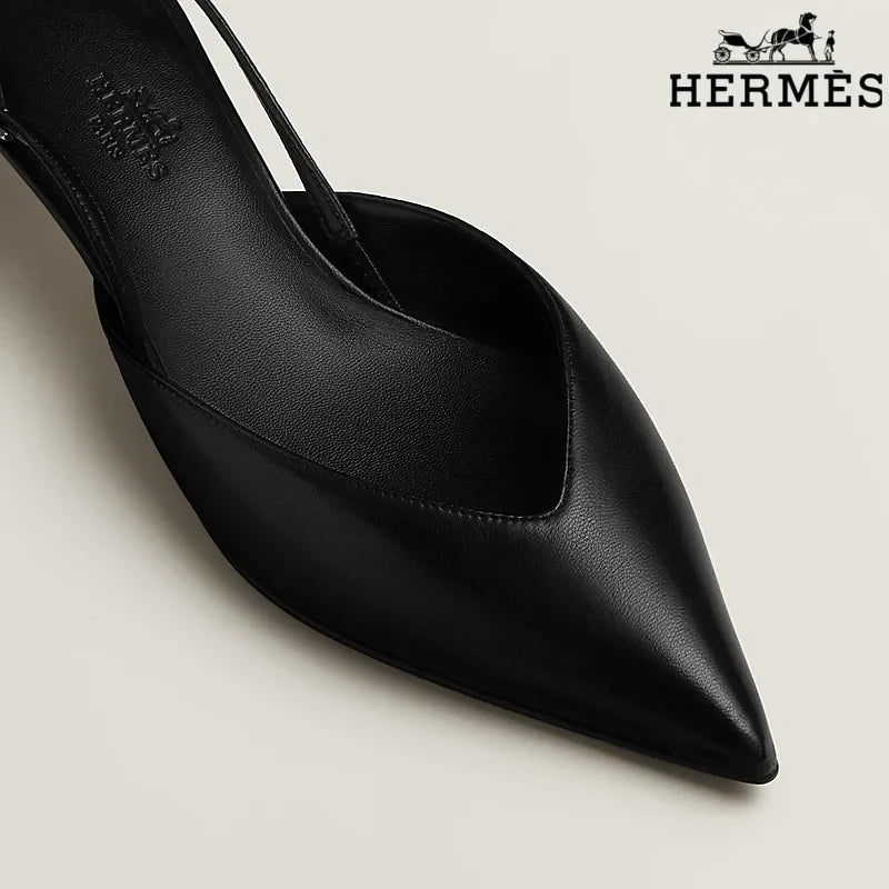 Herm¨¨s Black Leather Slingback Kitten Heels