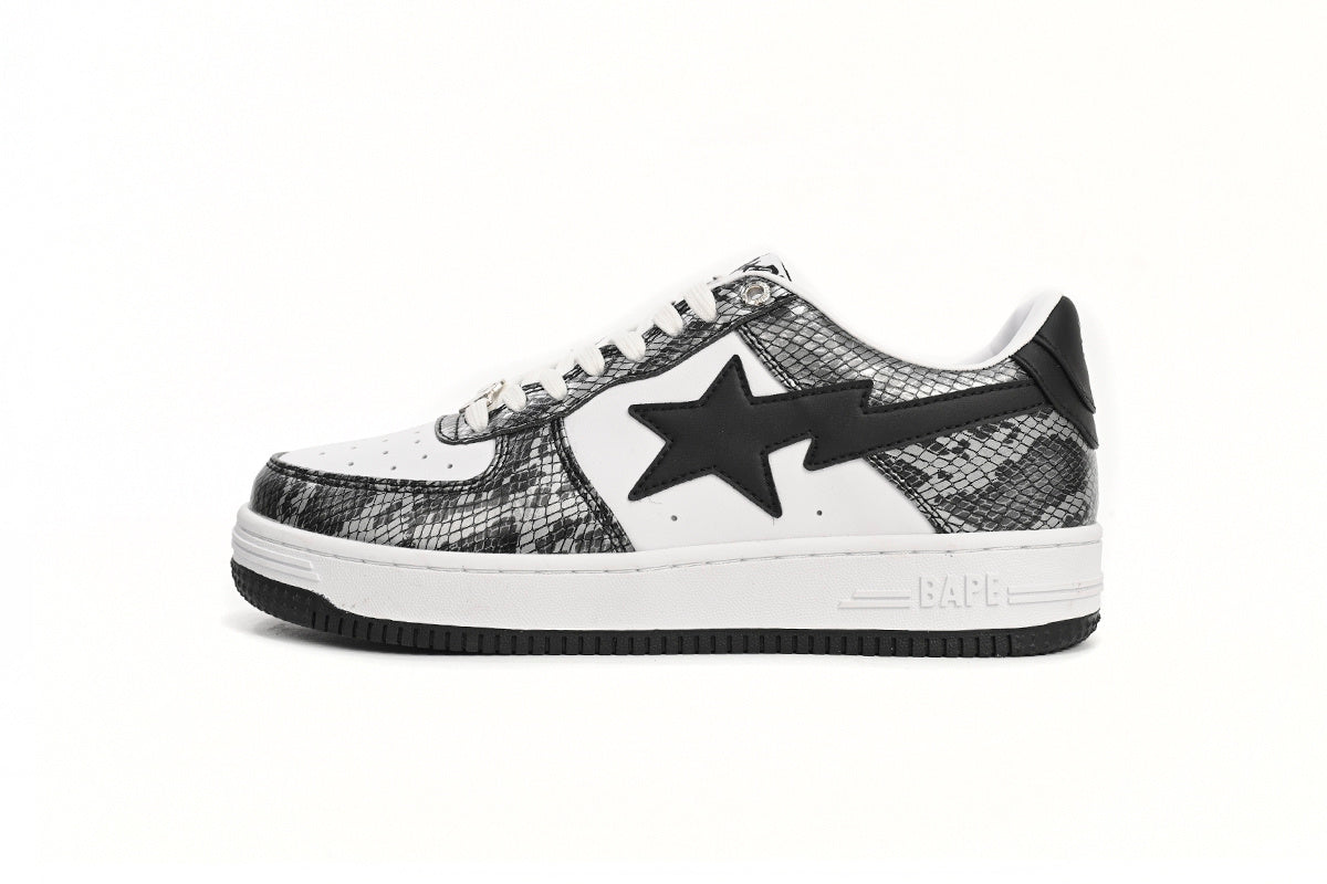 A BATHING APE BAPE STA Black & White Snakeskin-Pattern Sneakers | Women's & Men's Skate-Inspired Shoes