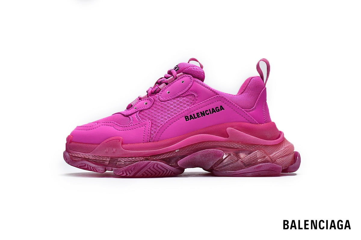 Balenciaga Triple S men's shoes  women sneakers ¨C Fuchsia & Clear Sole